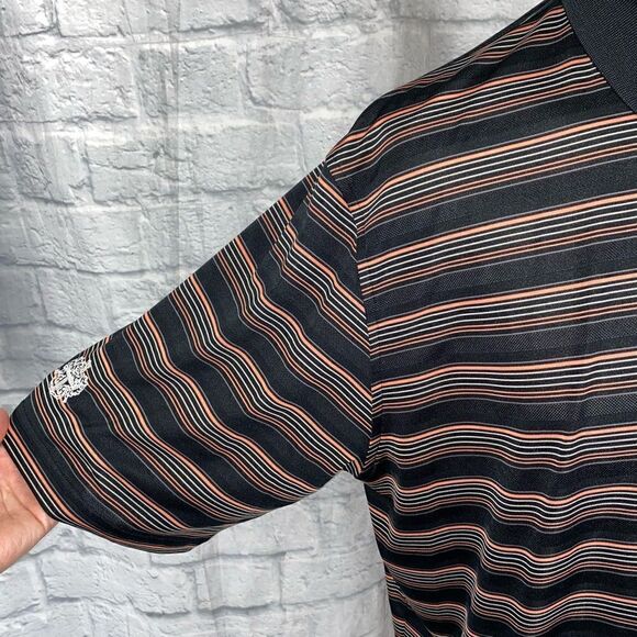 Under armour short sleeve 3 button polo black w/orange white stripes sz XXL men - Picture 8 of 9